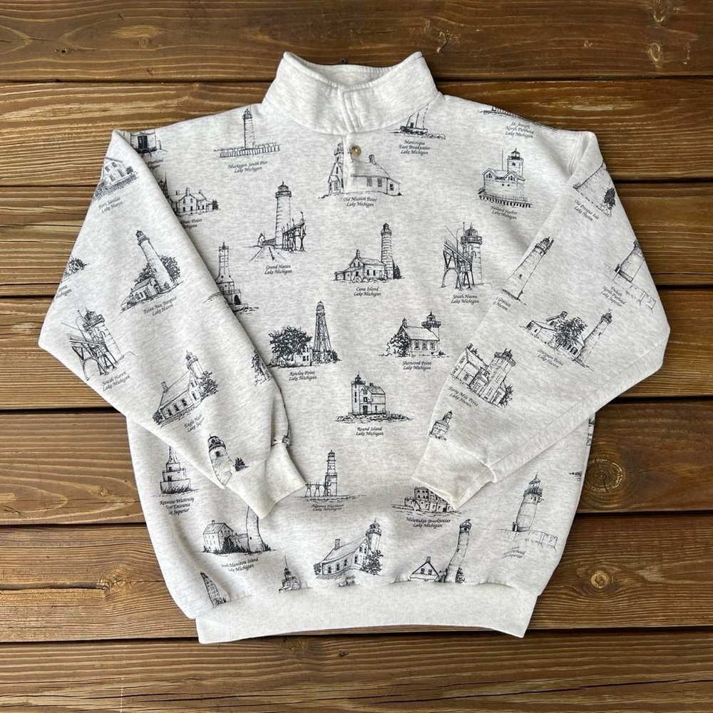 Vintage 1990’s Lake Michigan Lighthouses Maritime Made in USA Coastal Sweatshirt